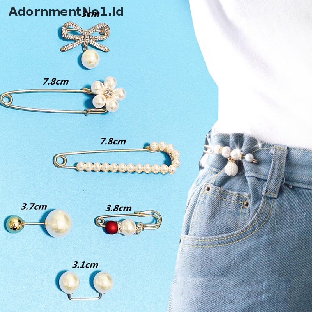 [AdornmentNo1] 6pcs/set Mutiara Bros Pengencang Pinggang Pin Lebih Kecil Membuka Bawah Bros [ID]