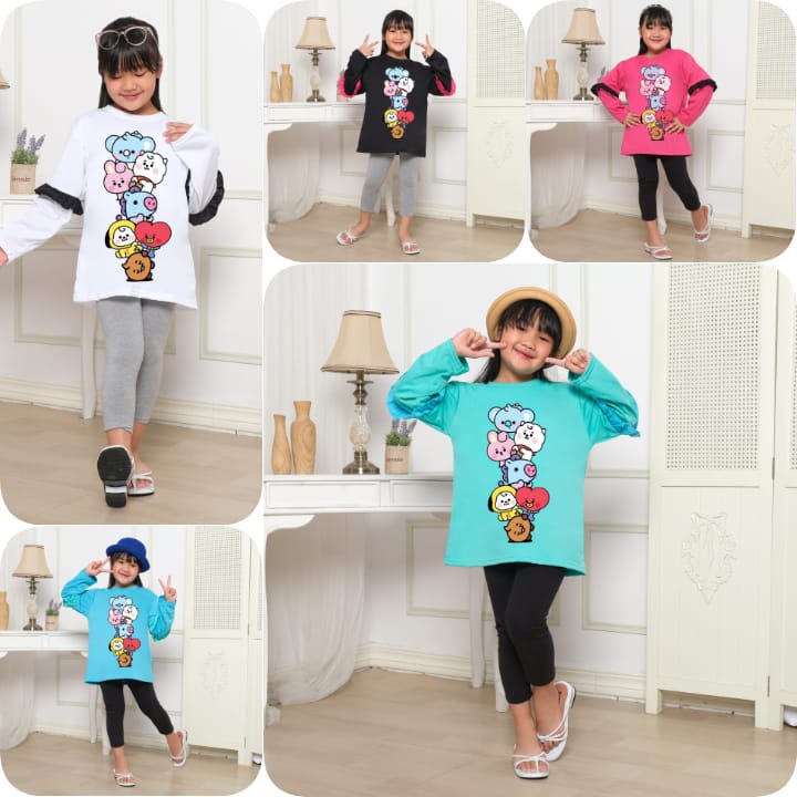 Hzl_outfit Baju Lengan Panjang Kerut Lumbai Naswa BT21 Susun M(5-6tahun) L(7-8tahun) XL(9-12tahun)