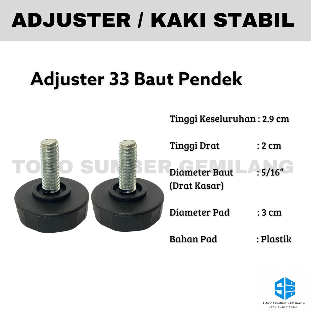 Stabil Kaki Meja / Adjuster /Stabil Kaki Sofa /Adjuster 33 Baut Pendek