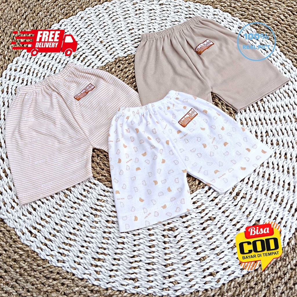 SALE 7.7 Serian Coklat Susu - 3 pcs Celana Pendek Bayi Baru Lahir 0 - 3 Bulan Coklat Susu merk SNI Bolo - Bolo