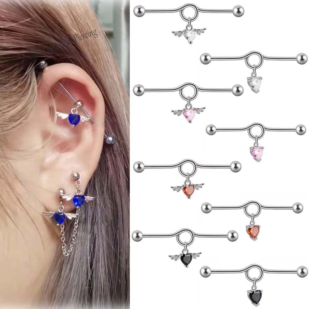 Mxbeauty Anting Menjuntai Wanita Manis Halus Sayap Sederhana Stainless Steel Niche Desain Perhiasan Fashion Zirkon Multi-Warna Anting Gaya Korea