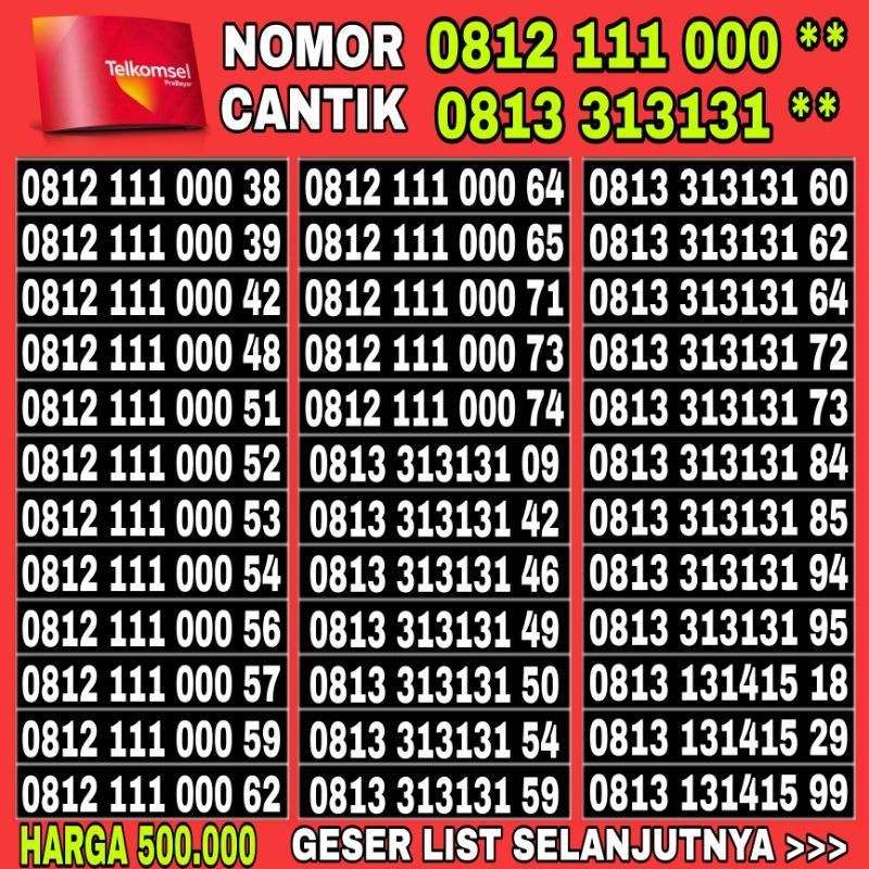 nomor cantik simpati super 111 000