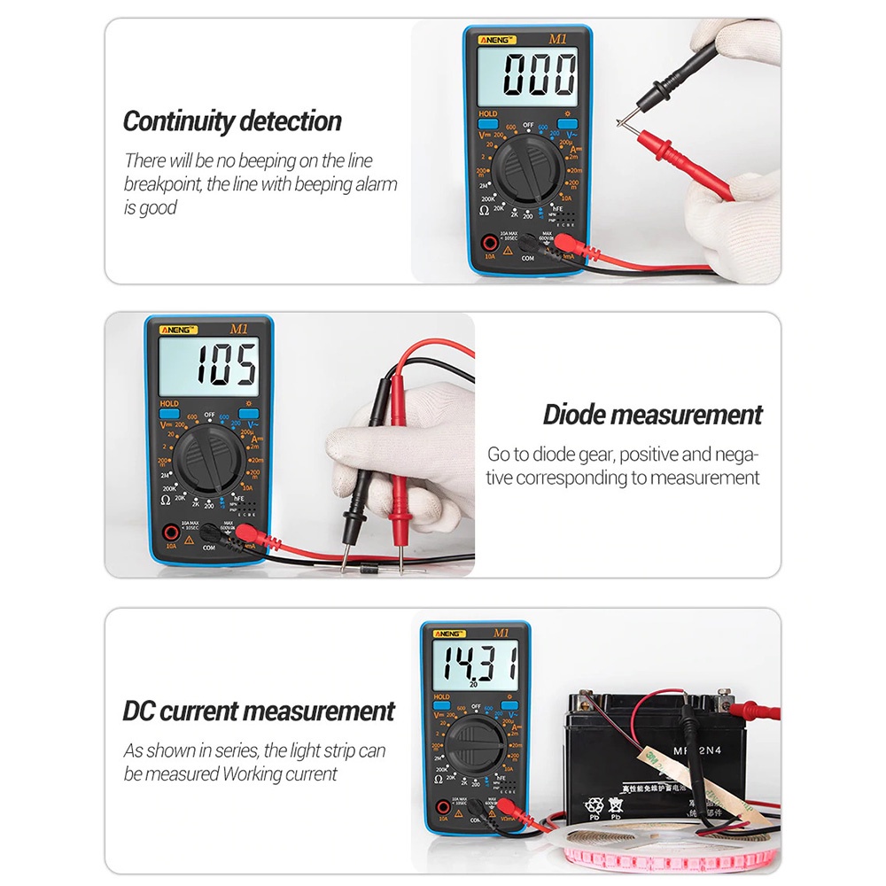 Taffware ANENG Digital Multimeter Voltage Tester - M1 - Black/Red