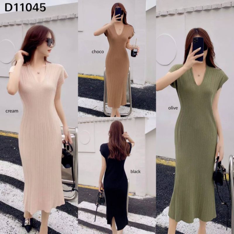Deep V-Neck Loose Knit Dress