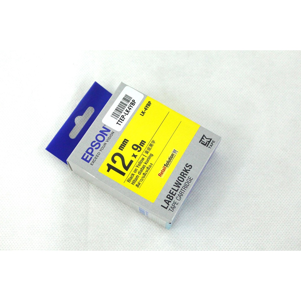 Epson LabelWorks Tape Cartridge LK-4YBP LK4YBP - 12mm x 9m Black on Yellow