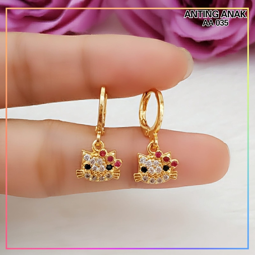 Anting xuping anting anak hello kitty mata hitam perhiasan lapis emas AA 035