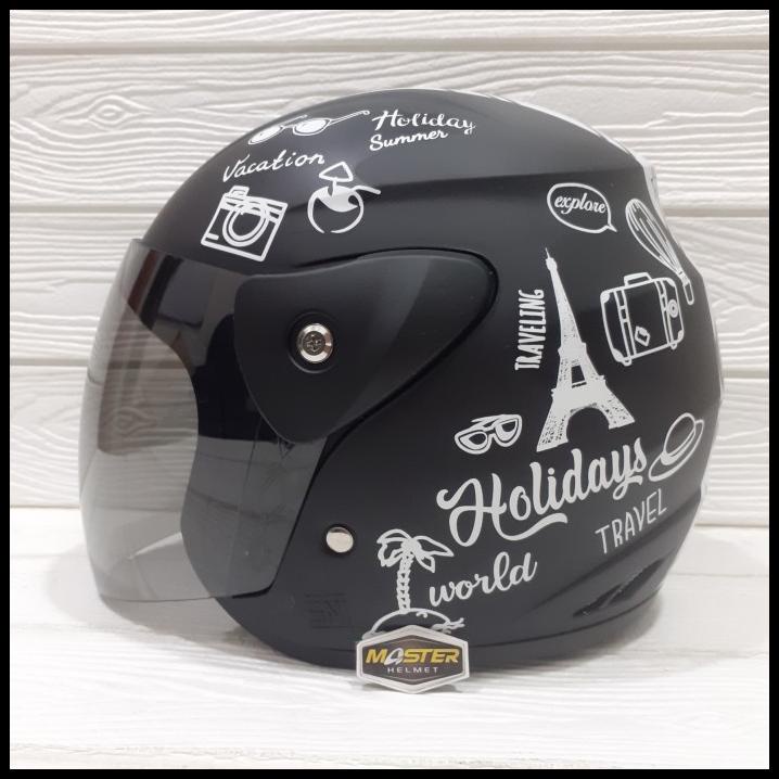 Helm Evo Nuvo Sni Dewasa Motif Traveling Hitam Doff