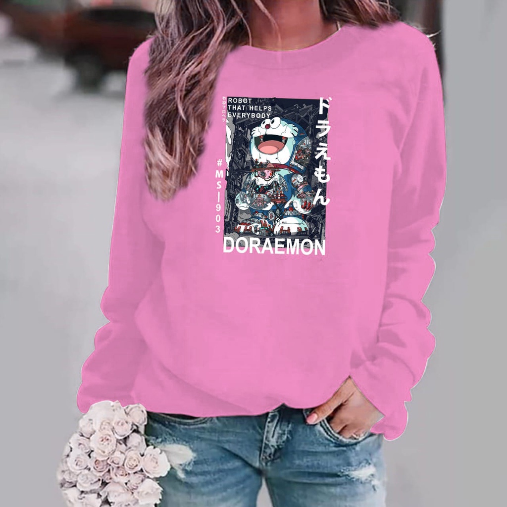 Baju Lengan Panjang Wanita Aufa Doraemon Kaos Distro Keren