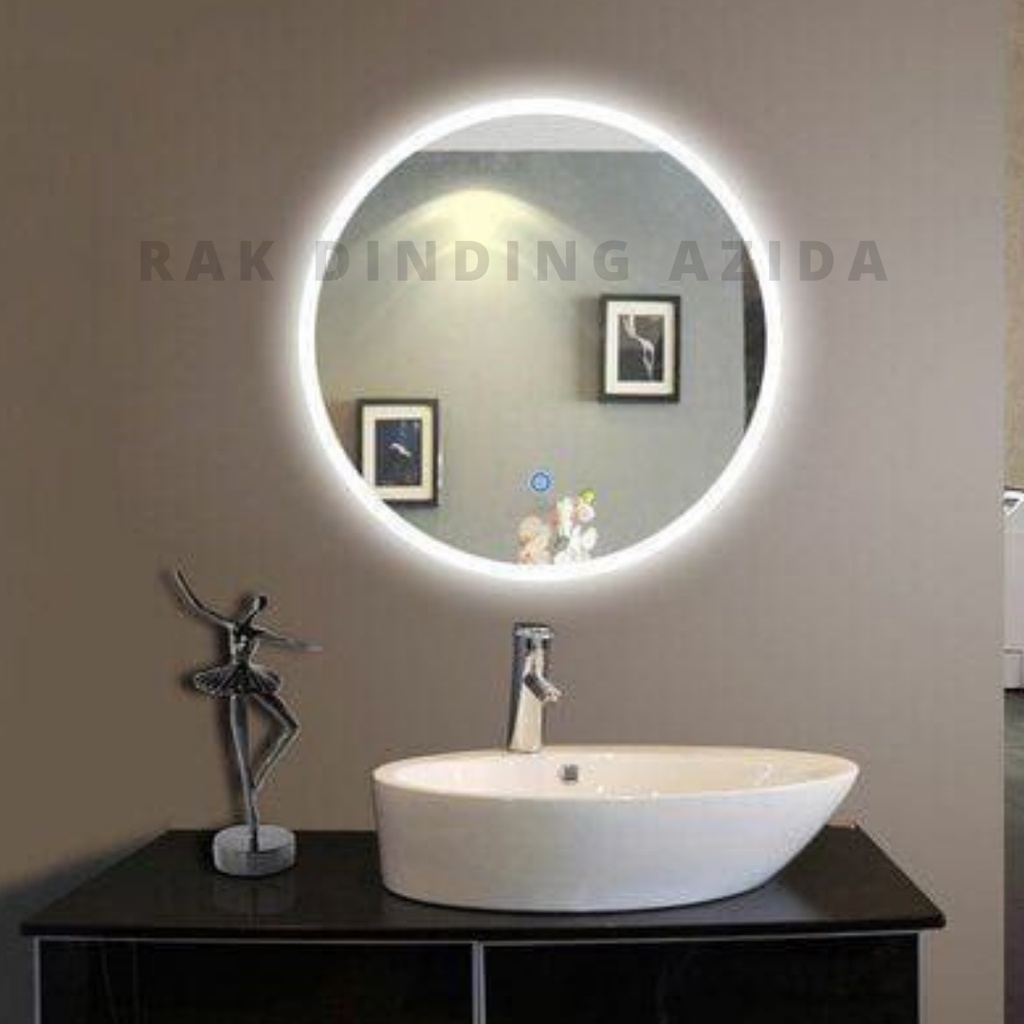 Cermin Led Wastafel Aesthetic Round Mirror Cermin Bulat Gantung Tempel Dinding Diameter 50cm Cermin 