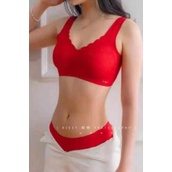 KISSY BRA CHIPS FREE PANTY RED FLACE TALI LEBAR BUSA TEBAL DAN KECIL