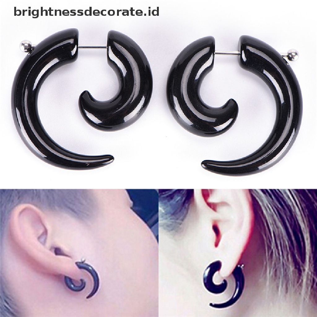 [Birth] Gothic Wanita Pria Punk Hitam Akrilik Siput Stud Earrings Perhiasan Telinga [ID]