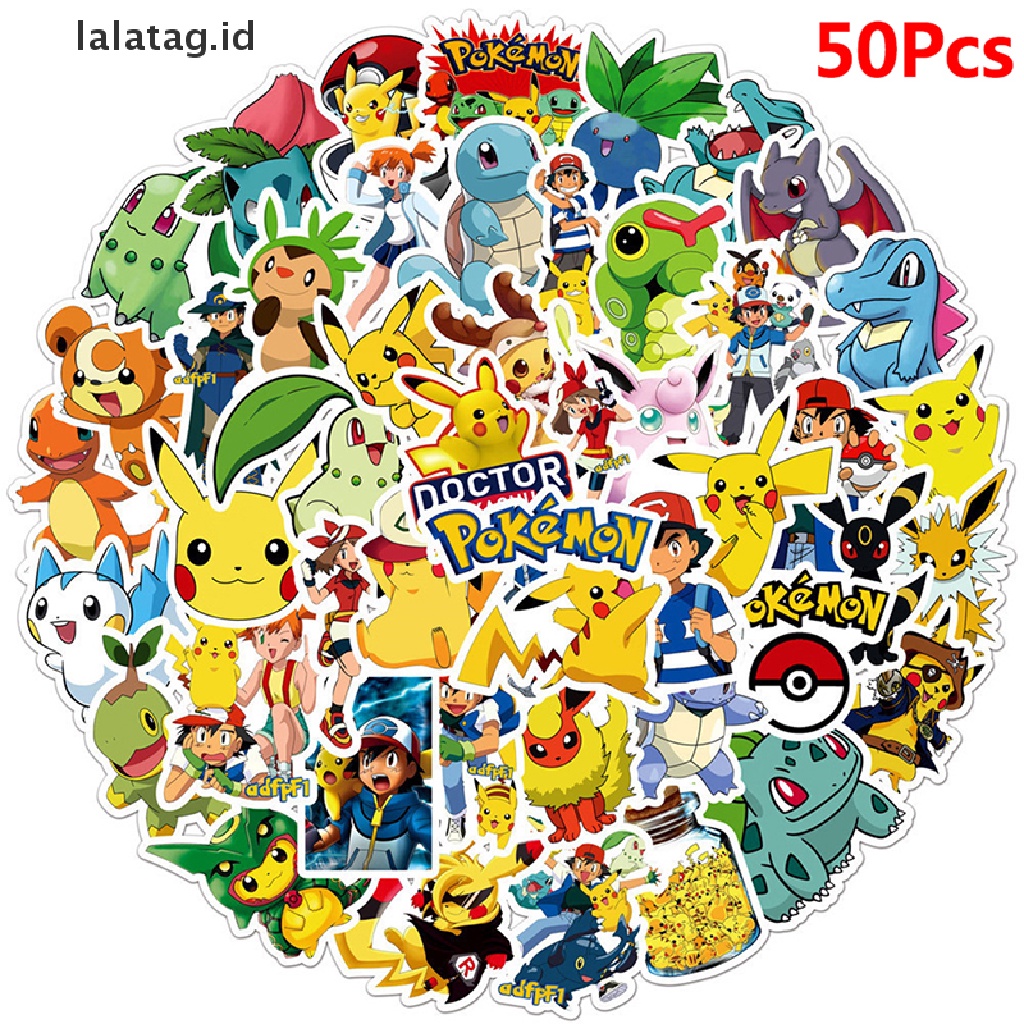 [lalatag] 50pcs Stiker Doodle Pokemon Lucu Kartun Tahan Air Stiker Koper Laptop [ID]