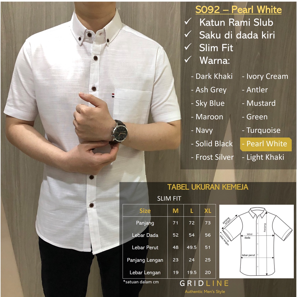 MINOR DEFECT SALE - [GRIDLINE - S092 Colorful Premium Basic] Kemeja Pria Polos Slimfit Katun Rami Premium M-XXL