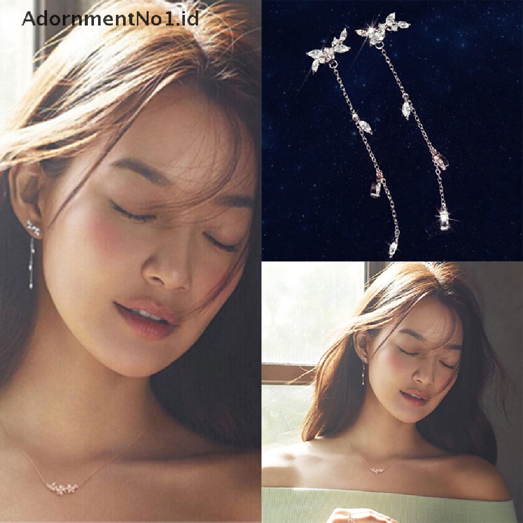 [AdornmentNo1] Fashion Wanita Panjang Gaya Korea Rumbai Daun Telinga Stud Drop Menjuntai Kait Anting [ID]