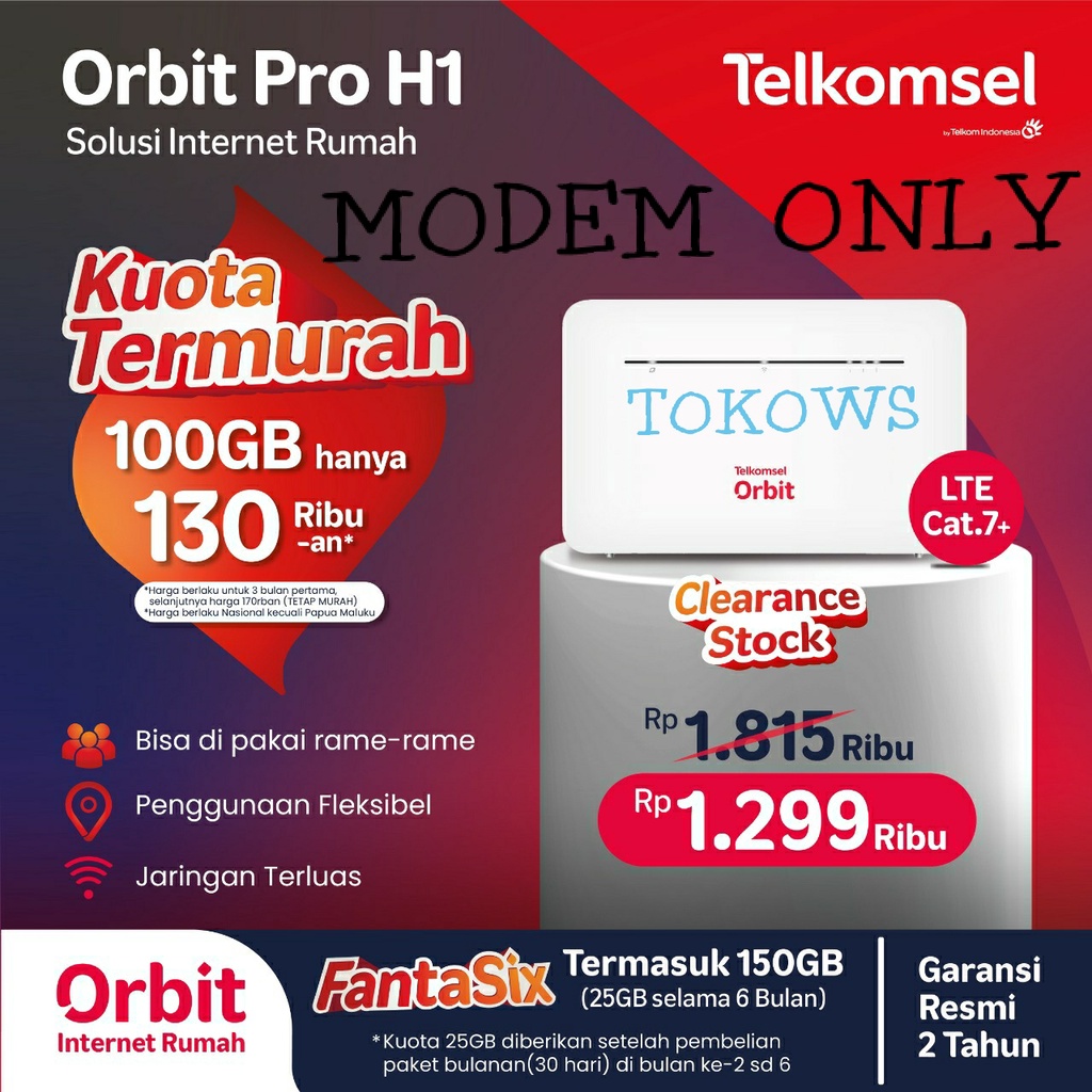 MODEM MIFI ROUTER HUAWEI B535 ORBIT PRO H1 4G LTE TELKOMSEL 150GB