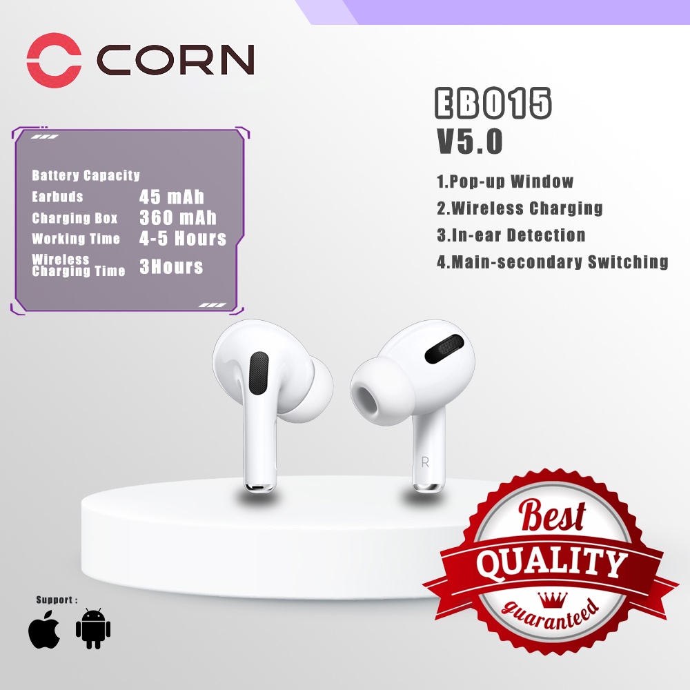 CORN EB015Pro Earphone Bluetooth 5.0 Nirkabel Wireless Earbud True Wireless Stereo Earbuds Original Resmi Headset Android IOS (Gratis Casing)