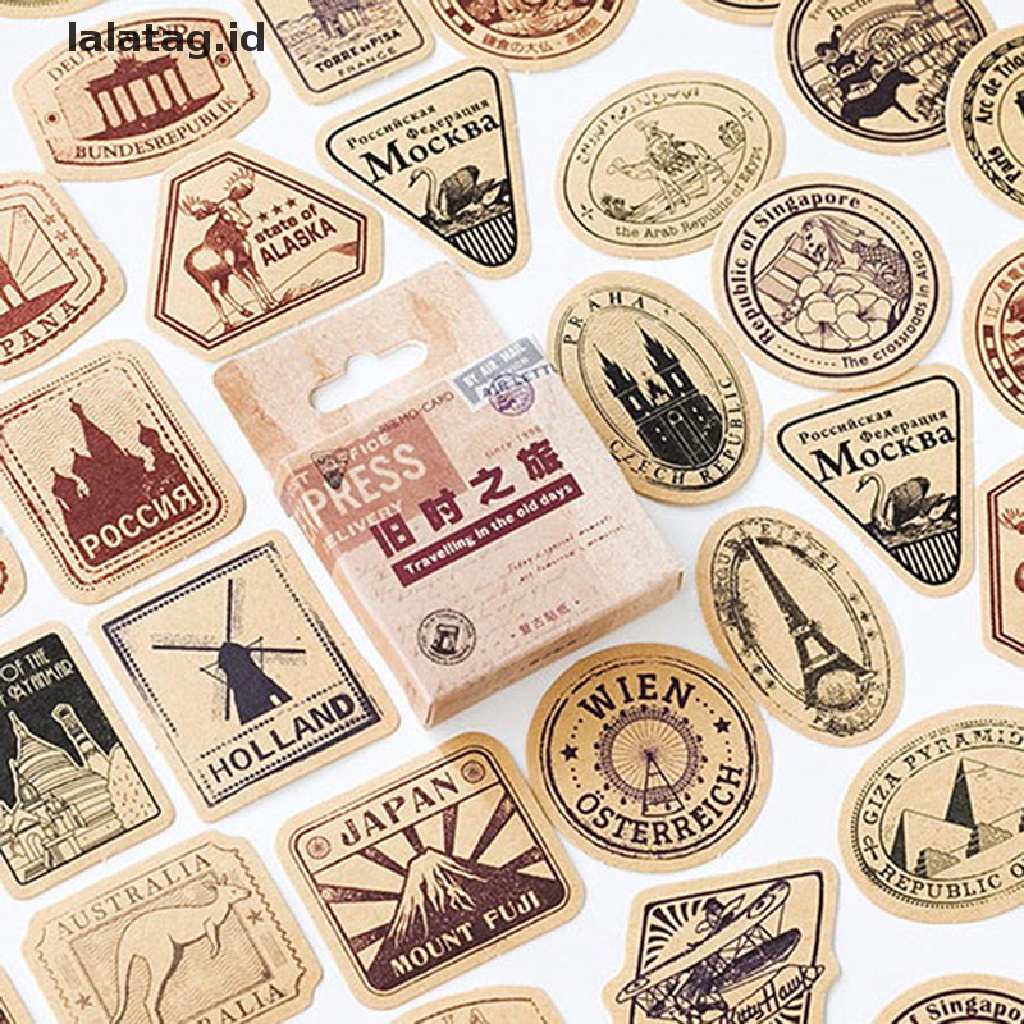 [lalatag] 46pcs/box Vintage Travel DIY Diary Stiker Paper Lables Hadiah Packaging Decor [ID]