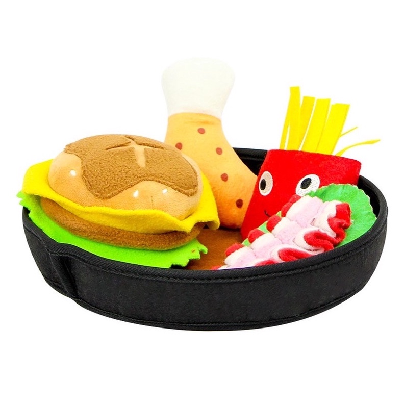 American burger meal set sniffting hidden food and squeaky toy