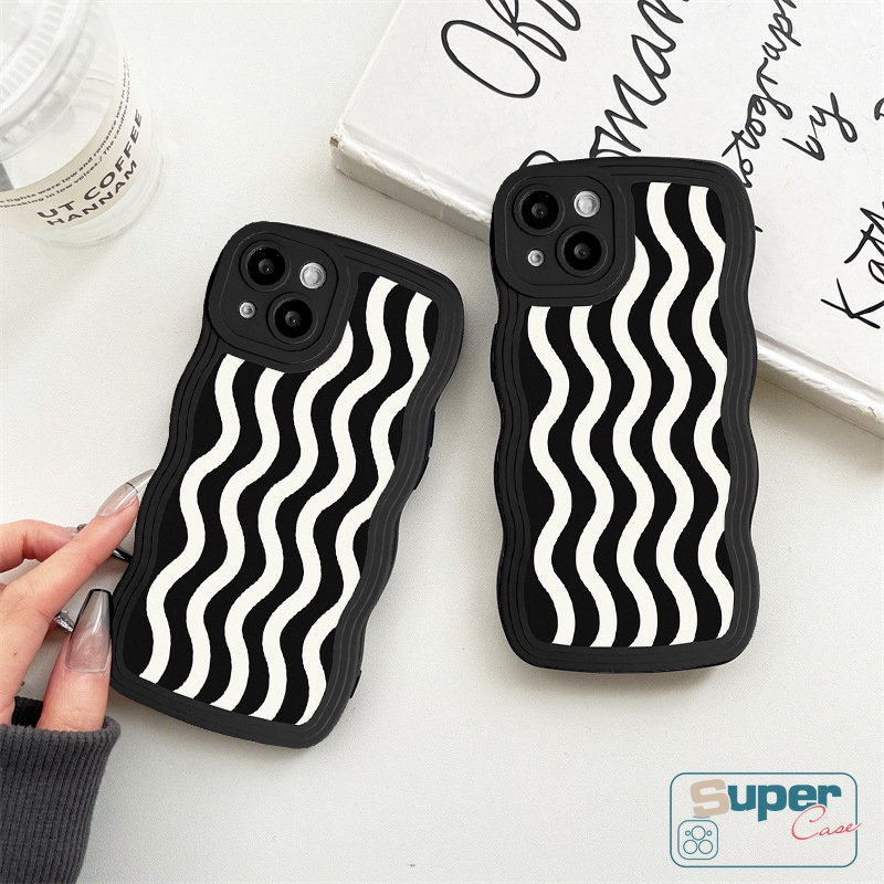 Case Wdge Bergelombang Hitam VIVO Y22 Y20 Y02 Y15 Y35 Y02s Y15s Y16 Y21 Y12 Y75 Y17 Y22s V20 V21 V25E V25 Y12s Y12i Y21s Y11 Y33s Y15A Y91 Y30 Y50 Y91C Art Casing TPU Motif Gelombang Air Lembut