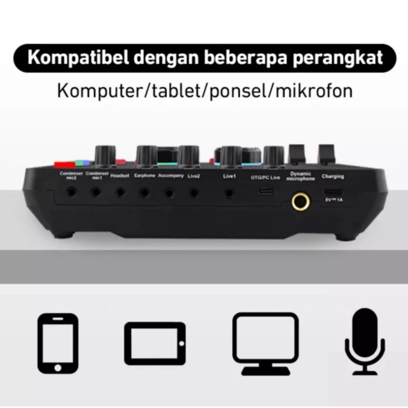 Soundcard F999 Sound Card Bluetooth compatible External Wireless DJ Mixer Pengurangan Kebisingan untuk Streaming Langsung