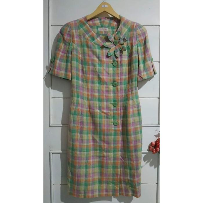 Dress Kawai Vintage Tartan Kotak Pastel Yuki Torii Lengan Pendek Impor Murah