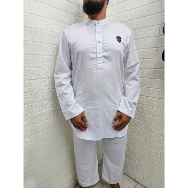 Setelan Kurta Pakistan Warna Putih Polos Al-Muslim Lengan Panjang