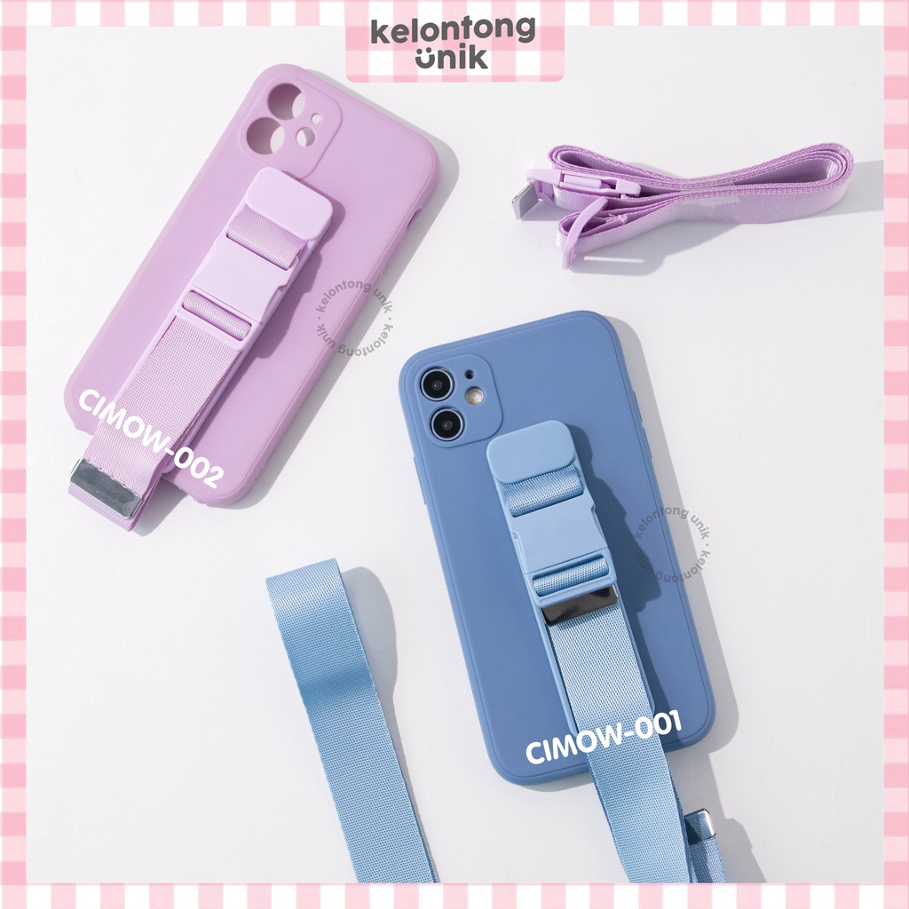 (Seri 1) For iPhone - Square Edge Silicone Case + Tali Wristband Set Panjang Pendek