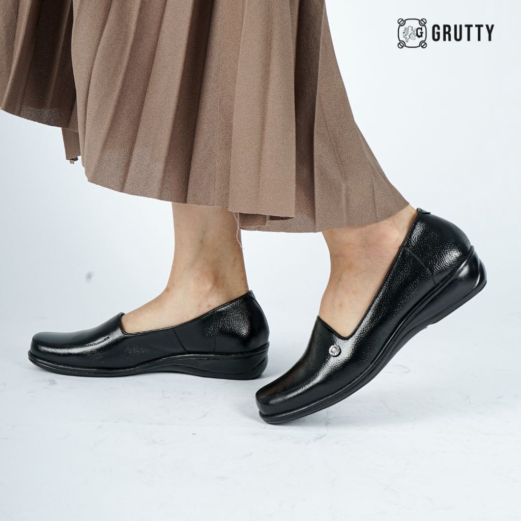 Sepatu Pantofel Wanita Kulit Pantopel kantor Formal  Original Grutty-IN016 Hitam