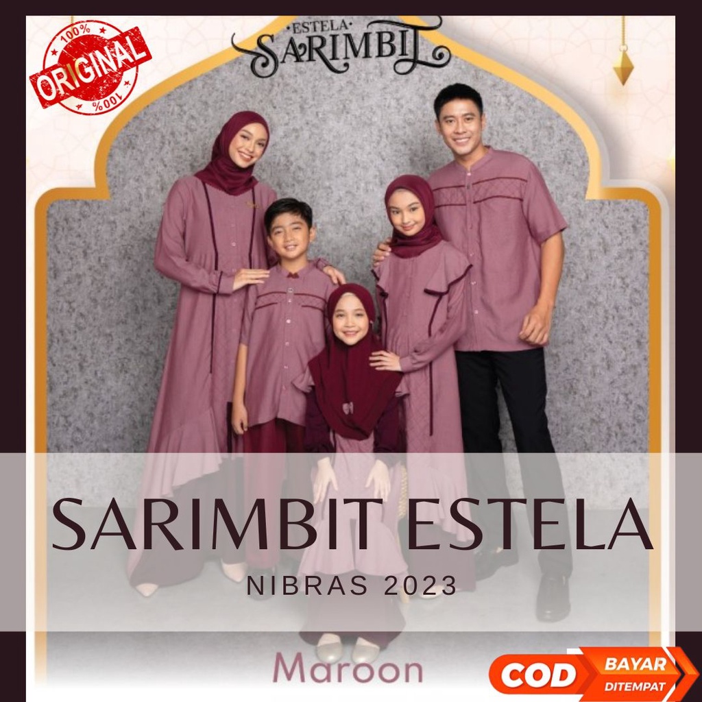 sarimbit couple NIBRAS ESTELA Maroon pasangan keluarga 2023 lebaran premium gamis jumbo kekinian