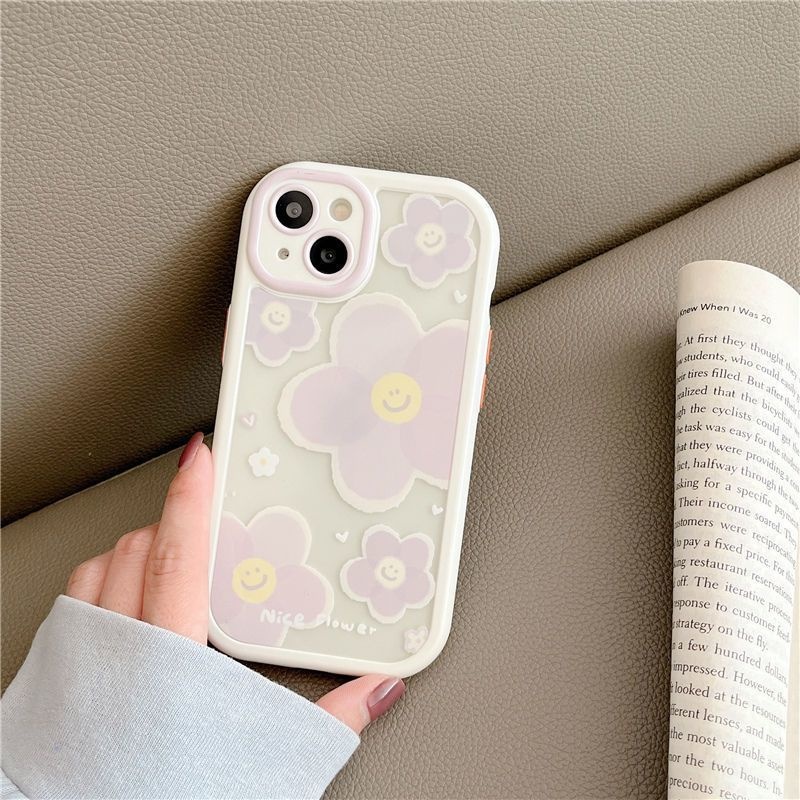 IPHONE Casing Ponsel Desain Transparan Bunga Smiley Face Kompatibel Dengan Iphone12 13 14 11 Pro Max X Xs Max Xr Taazs