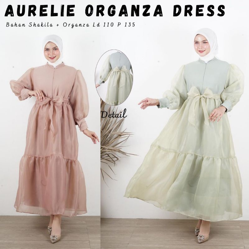 Aurelie Organza Dress Terbaru Dress Pesta Mewah Murah Dress Pesta Hijau Sage Dress Lebaran