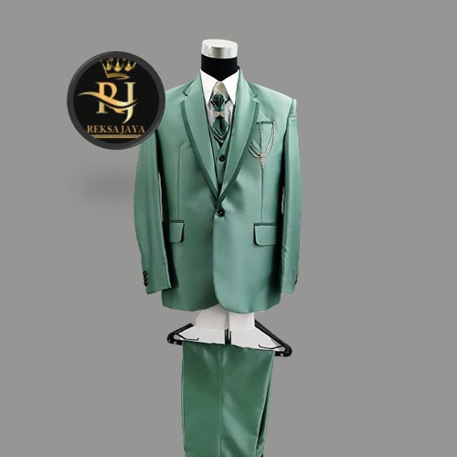 Jas Pengantin Pria Semi Wol Premium 1 Set Warna Sage Green