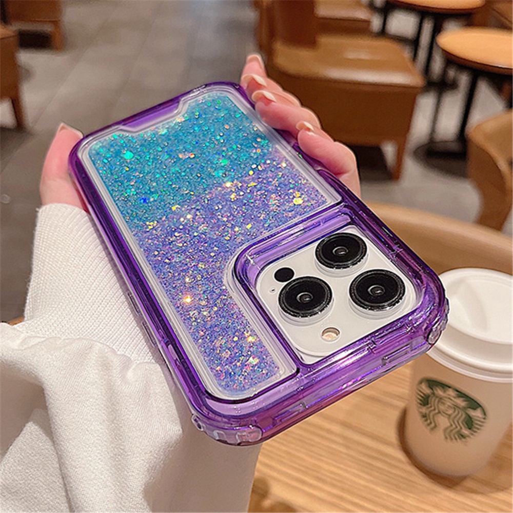 IPHONE Casing Ponsel 3in1 Sequin Gradasi Glitter Bening Untuk Iphone11 12 13 14 Pro Max7 +8 14 Plus12 13 Casing Mini X XR XS Max Sparkling Shockproof