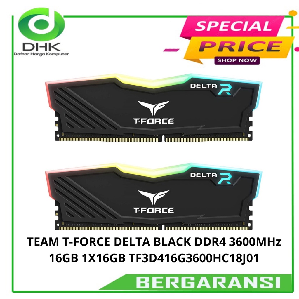 TEAM T-FORCE DELTA BLACK DDR4 3600MHz 16GB 1X16GB TF3D416G3600HC18J01