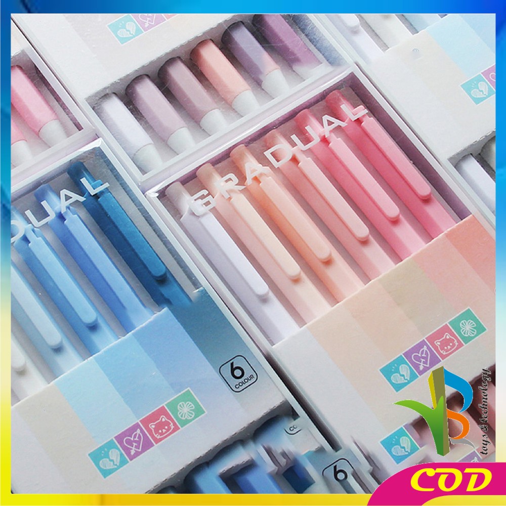 RB-A48 Pulpen Gel Mekanik 6IN1 Motif Polos Warna Pastel Gaya Korea / Alat Tulis Pena Cair 0.5mm / Pena Rainbow Perlengkapan Sekolah Import