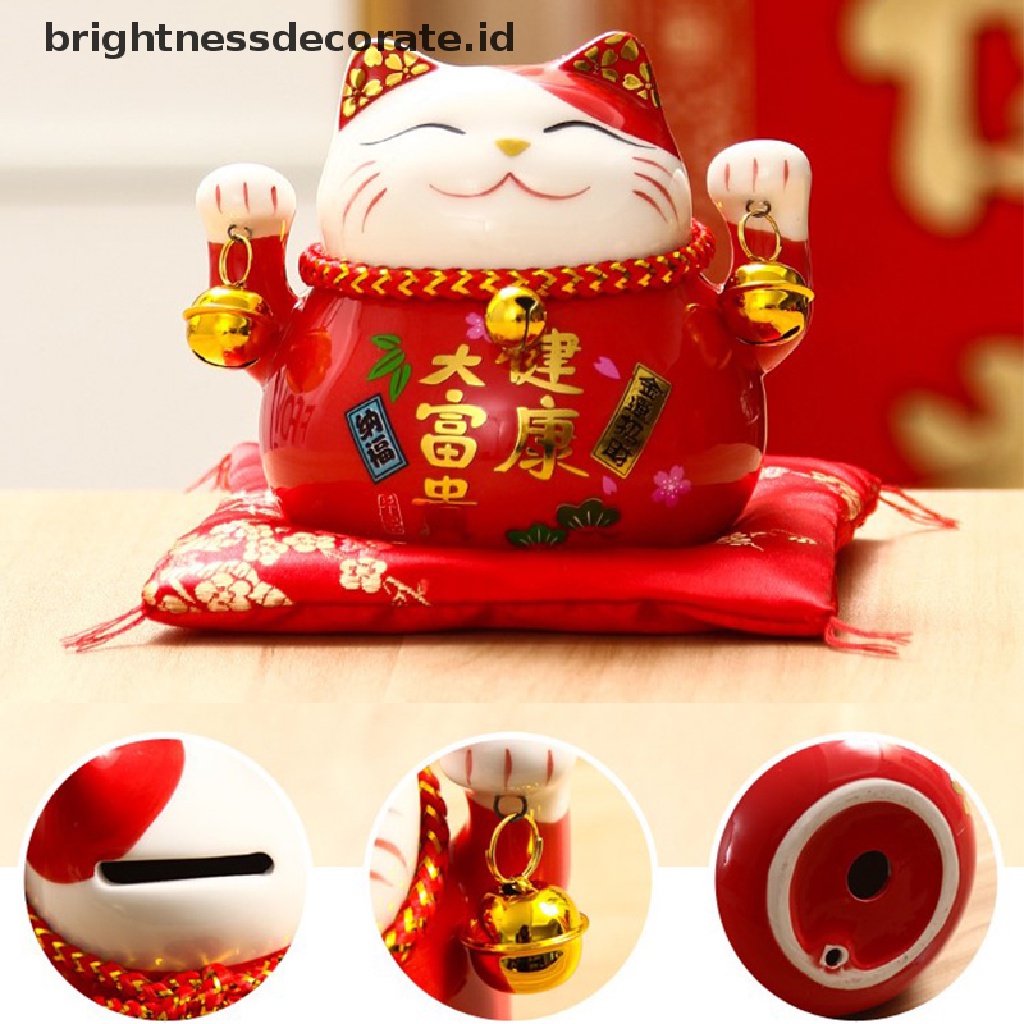 [Birth] Keramik Lucky Cat Maneki Neko Hadiah Usaha Uang Kucing Rejeki Feng Shui Craft [ID]