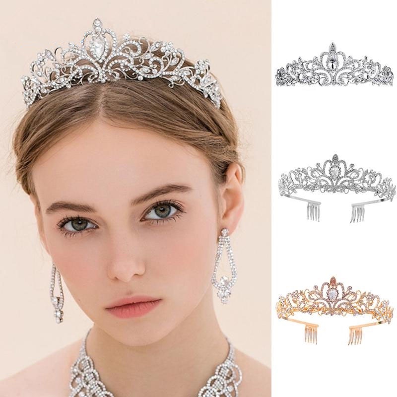 Vintage Temperamen Indah Kristal Mahkota Headband Dengan Sisir Untuk Gadis Wanita Pesta Ulang Tahun Pernikahan Prom Bridal Natal Valentine Putri Berlian Imitasi Mahkota Hiasan Kepala Non-slip