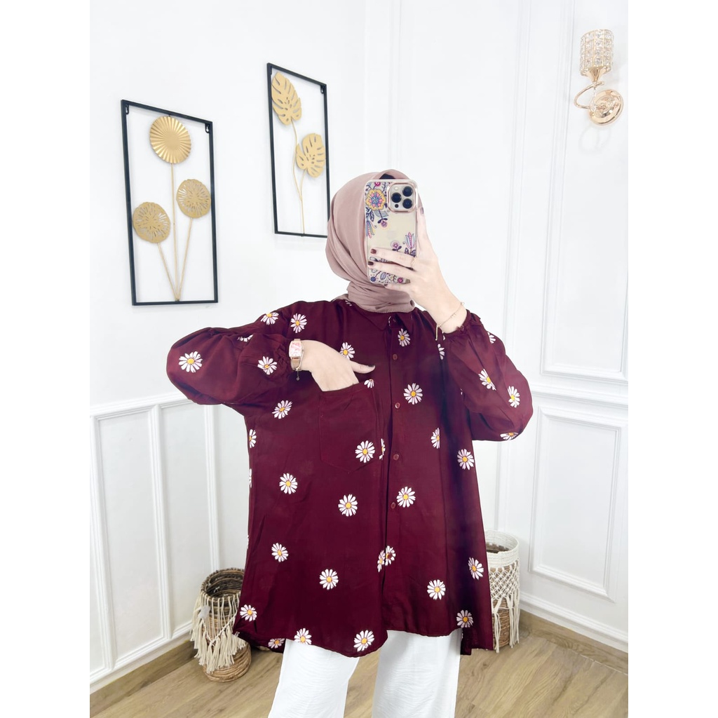 𝐊𝐈𝐑𝐀𝐍𝐈 Kemeja Oversize Atasan Jumbo Wanita Rayon Viscose Motif Eka dio Fit XXL Summer Shirt