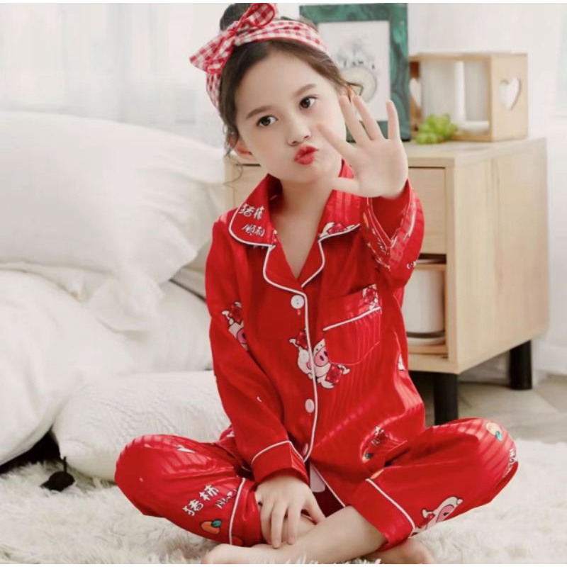 Baju tidur piyama anak Satin import / piyama anak perempuan satin