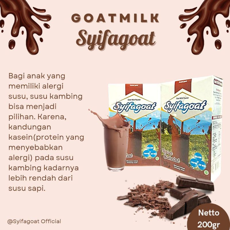 

SUSU KAMBING ETAWA SYIFAGOAT COKELAT MENGANDUNG KALSIUM, POSFOR DAN ZAT BESI BAIK UNTUK IBU HAMIL, NUTRISI ANAK DAN LANSIA