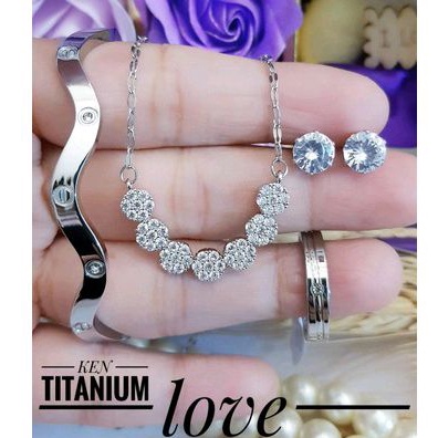 Set Perhiasan Titanium Silver Aksesoris Wanita Dewasa Terbaru Import Lapis Emas Awet Anti Karat 1001ab