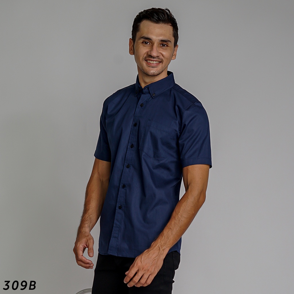 HSRM Kemeja Polos Pria Navy Lengan Pendek Totti Shirt 309 B