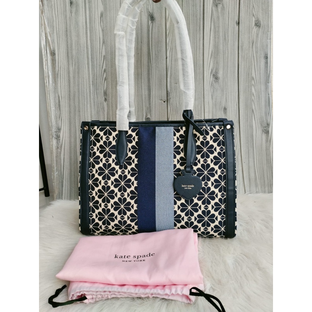 tas BRANDED ORI Flower Jacquard Market Medium Tote Black Blue Multi