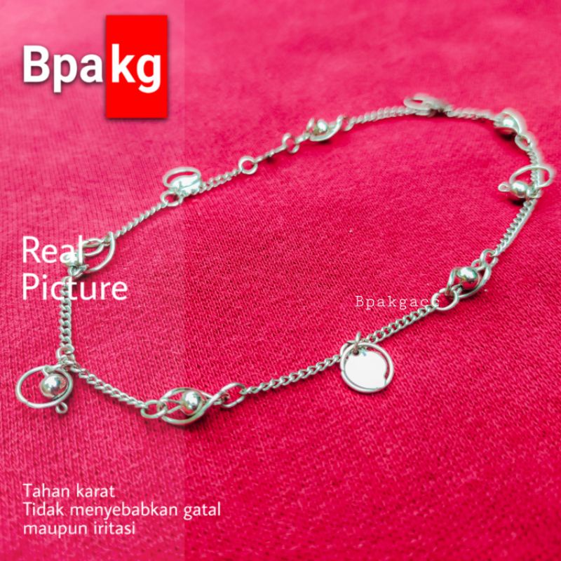 Gelang kaki rantai gelombang bola - Gelang Kaki Wanita Anti karat monel silver besi putih asli rumba