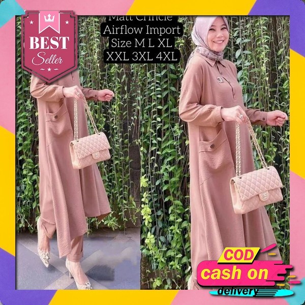 One Set Tunik Julita Wanita Rayon Premium Busui Friendly Kancing Depan Setelan Wanita Kekinian Jumbo