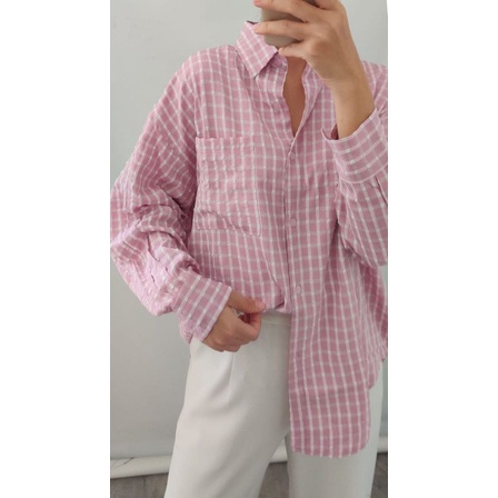 kemeja wanita/asymmetric shirt Gingham vol 2