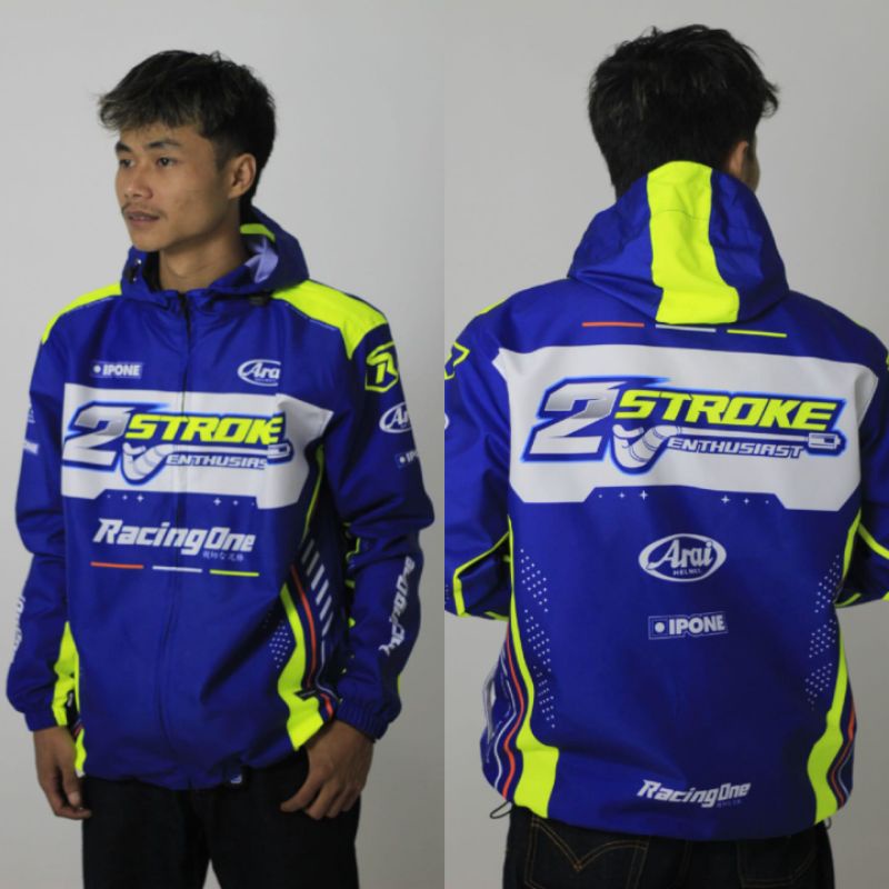 JAKET PARASUT 2 STROKE BIRU PUTIH