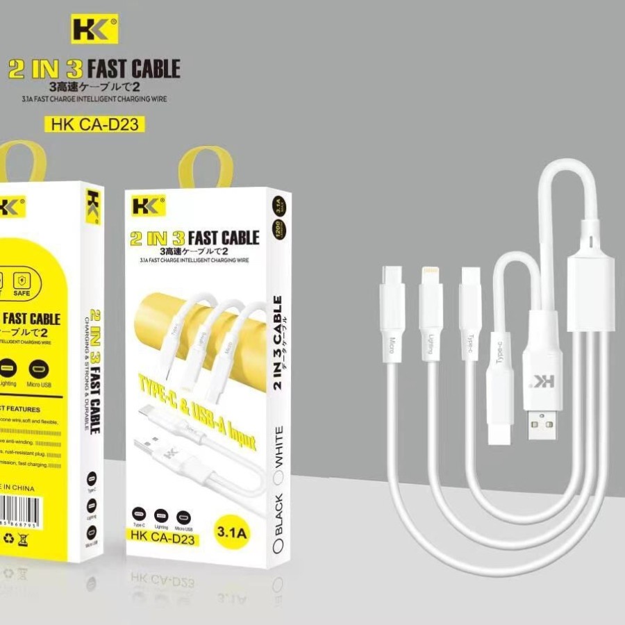 KABEL HK QUICK CHARGER 3in1 3.1A CA-D23 (TYPE-C &amp; USB-A INPUT) MANTUL