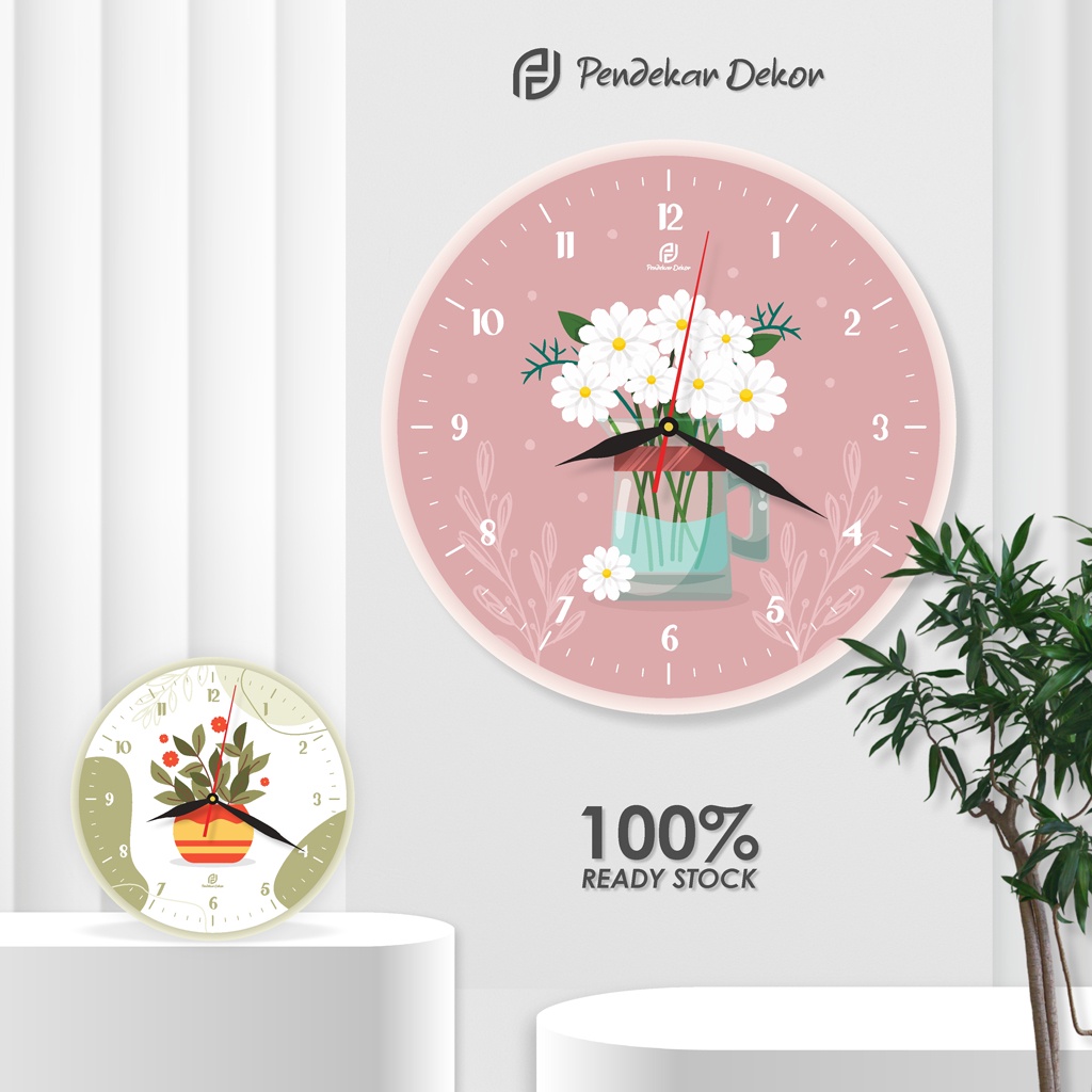Jam Dinding Vas Klasik Ruang Tamu Unik Bunga