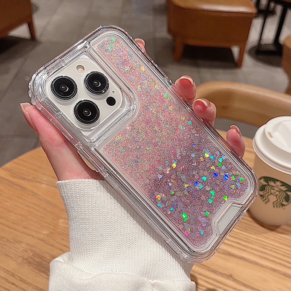 IPHONE Casing Ponsel 3in1 Sequin Gradasi Glitter Bening Untuk Iphone11 12 13 14 Pro Max7 +8 14 Plus12 13 Casing Mini X XR XS Max Sparkling Shockproof